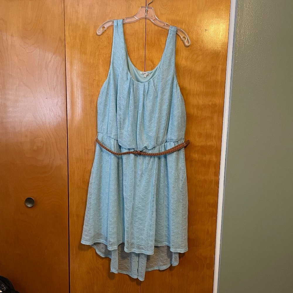 Charlotte Russe Baby Blue Sleeveless Lace Dress with Braided Belt, Plus Size 3X